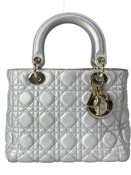 DIOR/ChristianDior Lady Dior Medium Bag Silver Leather Handbag main image 14
